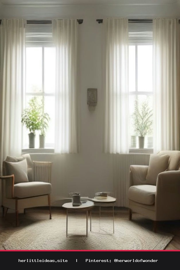 A beautifully styled Scandinavian living room featuring neutral tones, natural wood furniture, and soft sunlight.